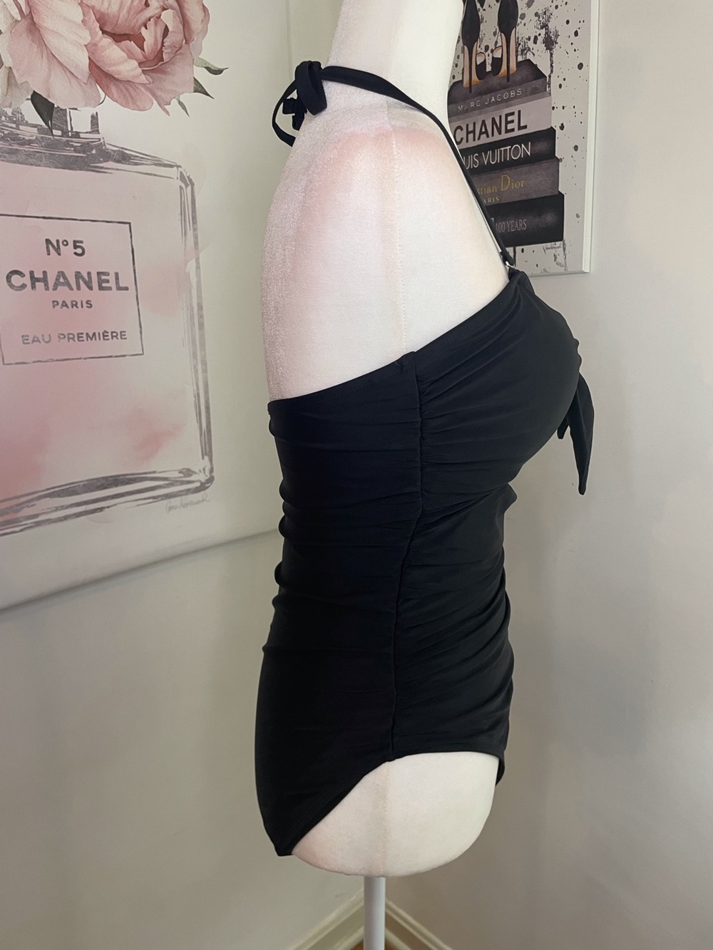 Black One Piece Swimsuit Tie Knot Front with Cut Out Detail Size M - Picture 4 of 12